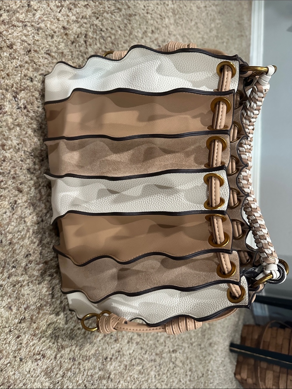 Dolce Vita Cream, Tan & Brown Waved Panel Shoulder Bag
